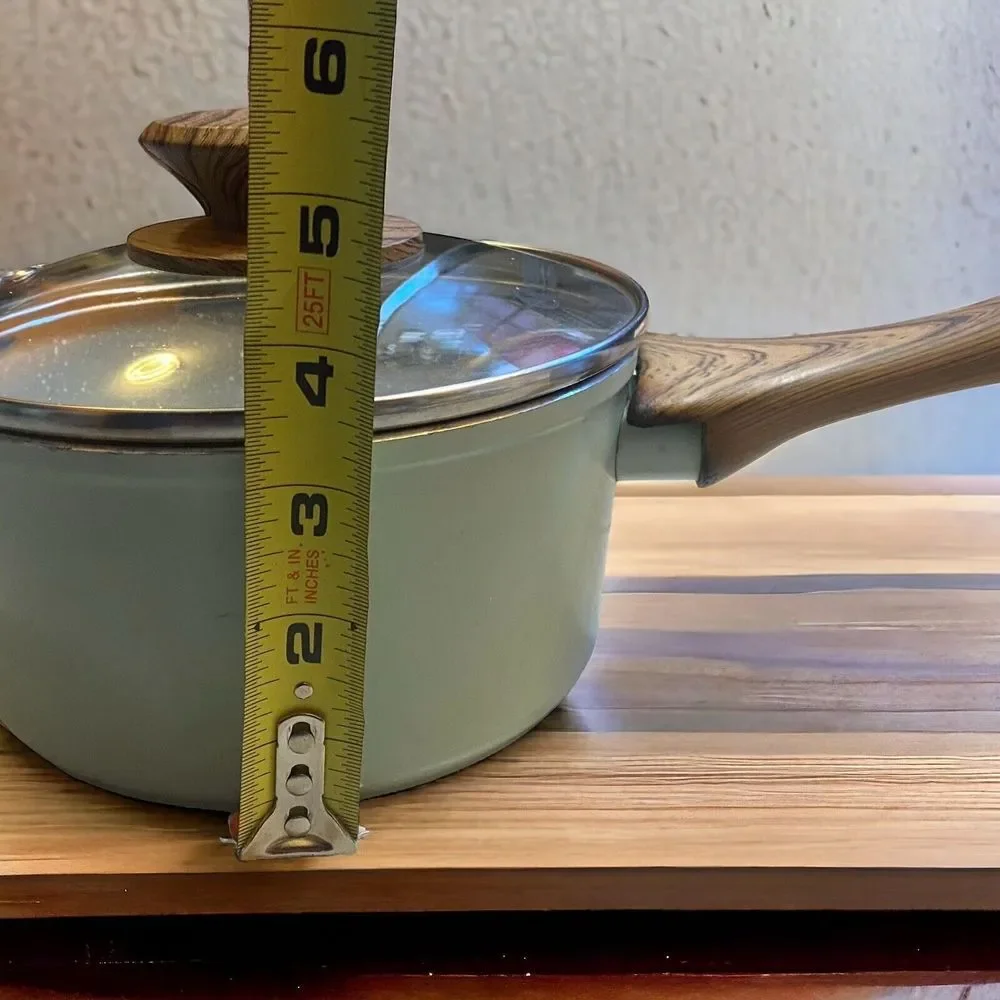 Master Class Premium Cookware Saucepan Wood Handle With Glass Lid BlueGreen